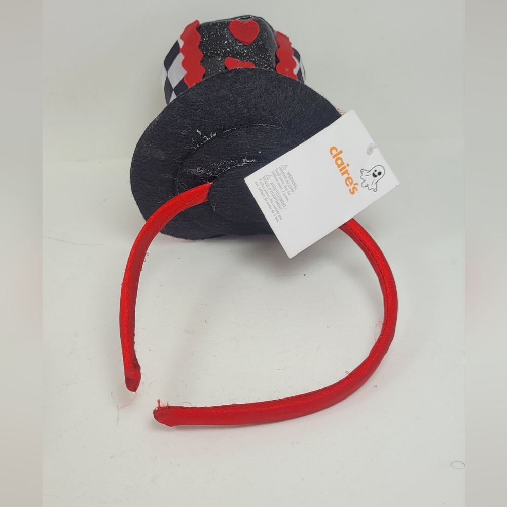 Black and Red Heart Top Hat Headband - Picture 4 of 7